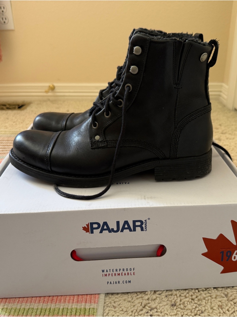 Pajar EU43 Men's Black Leather Lace-Up Ankle Boots with Fur Lining